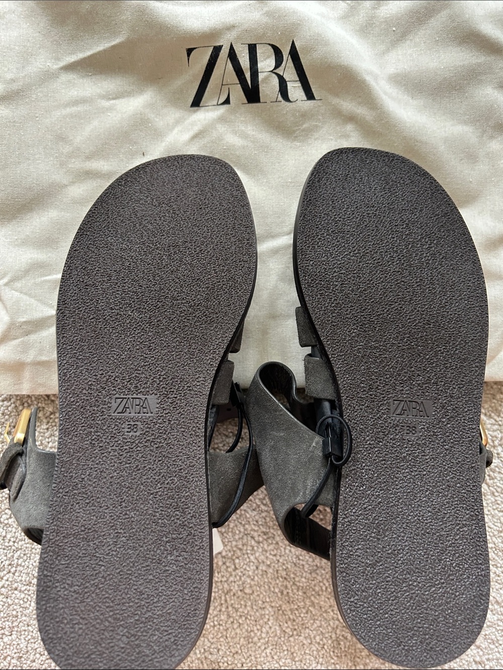 ZARA Dark Gray Suede Fisherman Sandals - Picture 4 of 7